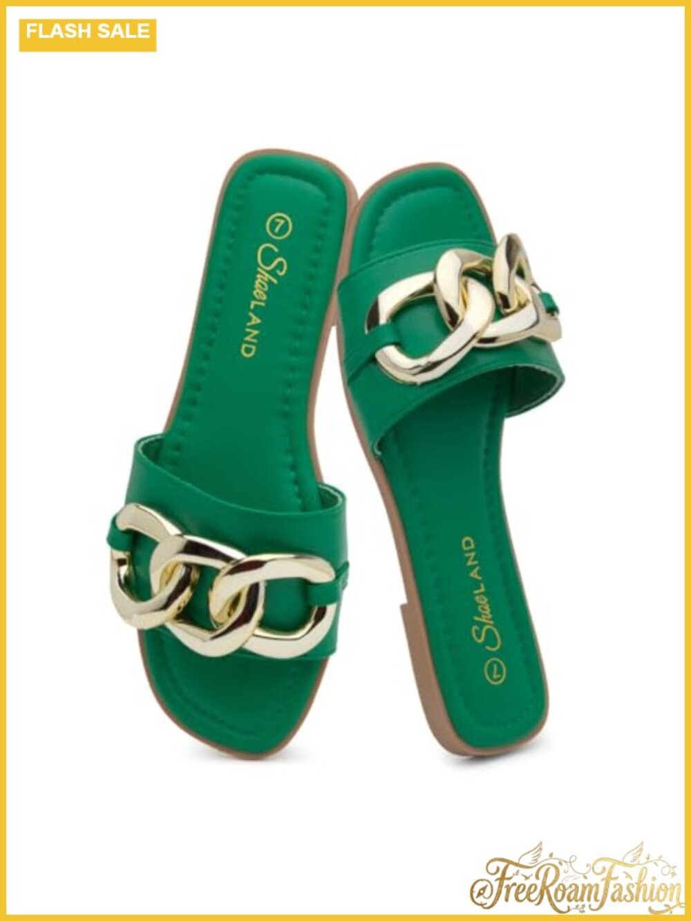 Women's Slide Sandals with Chain Detail Square Open Toe Cushioned Footbed